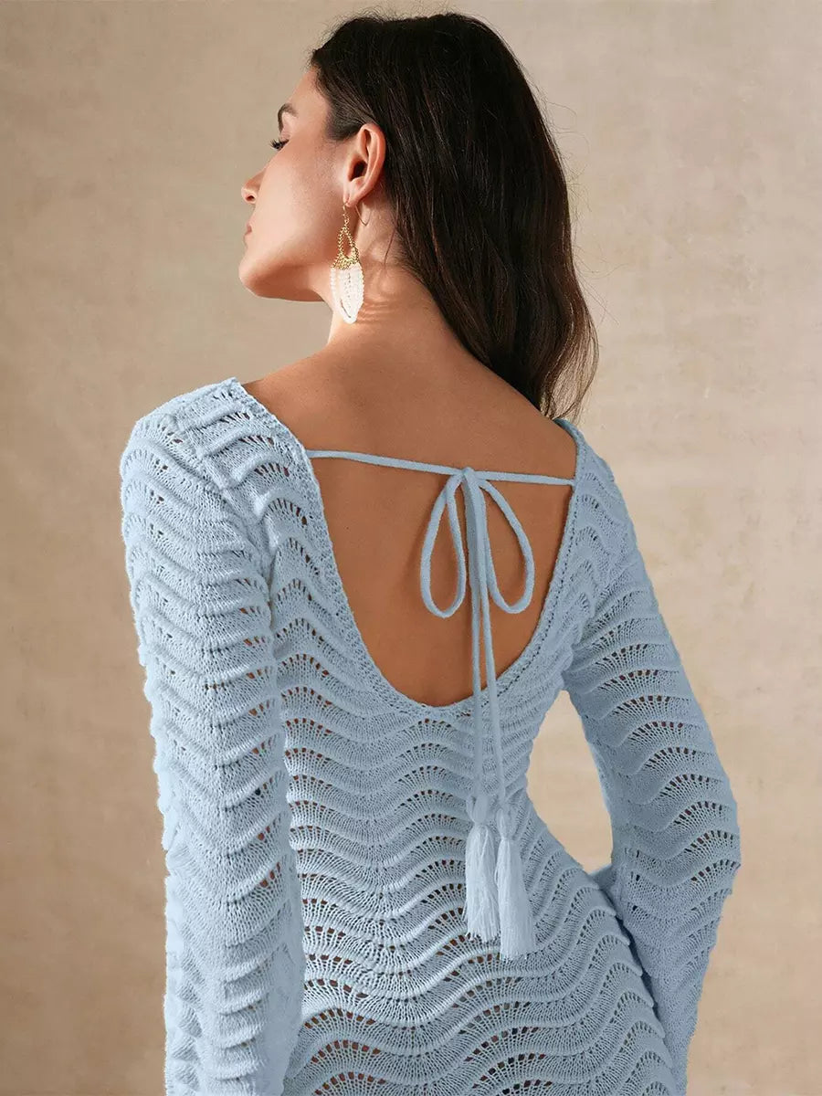 Casual Solid Color Cut-Outs Long Sleeve Knitted Maxi Dress
