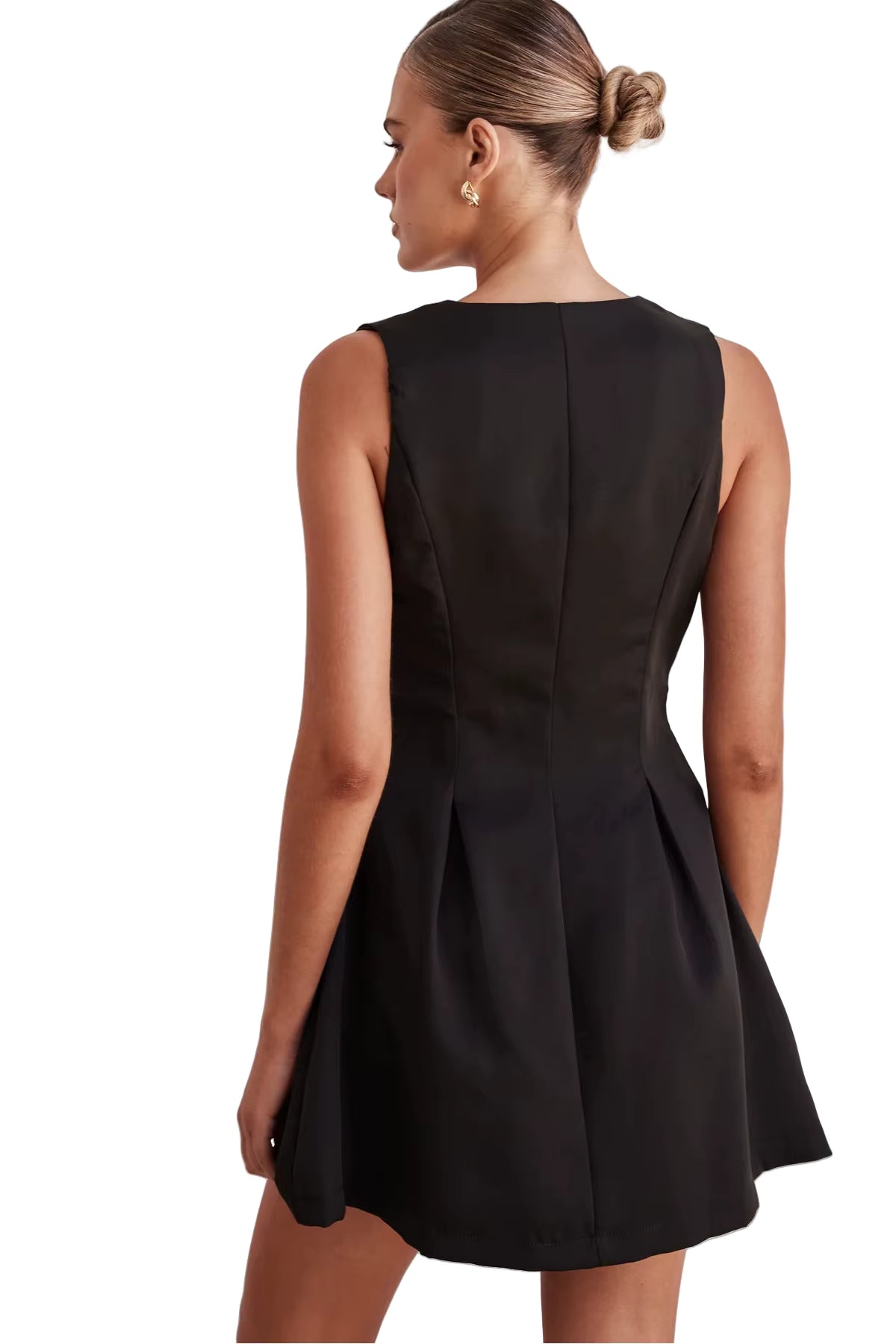 Casual Solid Color Sleeveless Single Breasted Style Street Versatile Formal Mini Dress