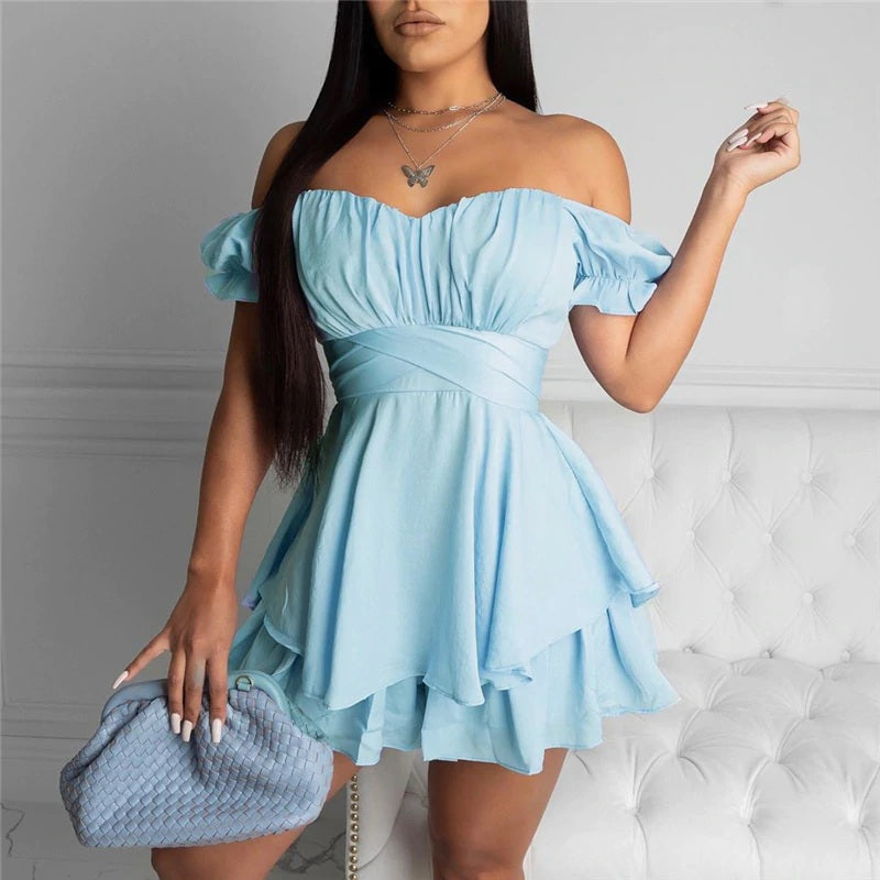 Casual Solid Color Slim Fit A-line Ruffles Dresses