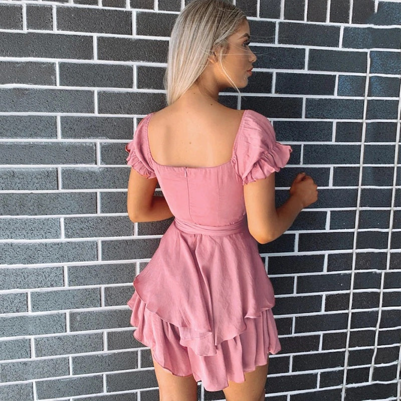 Casual Solid Color Slim Fit A-line Ruffles Dresses
