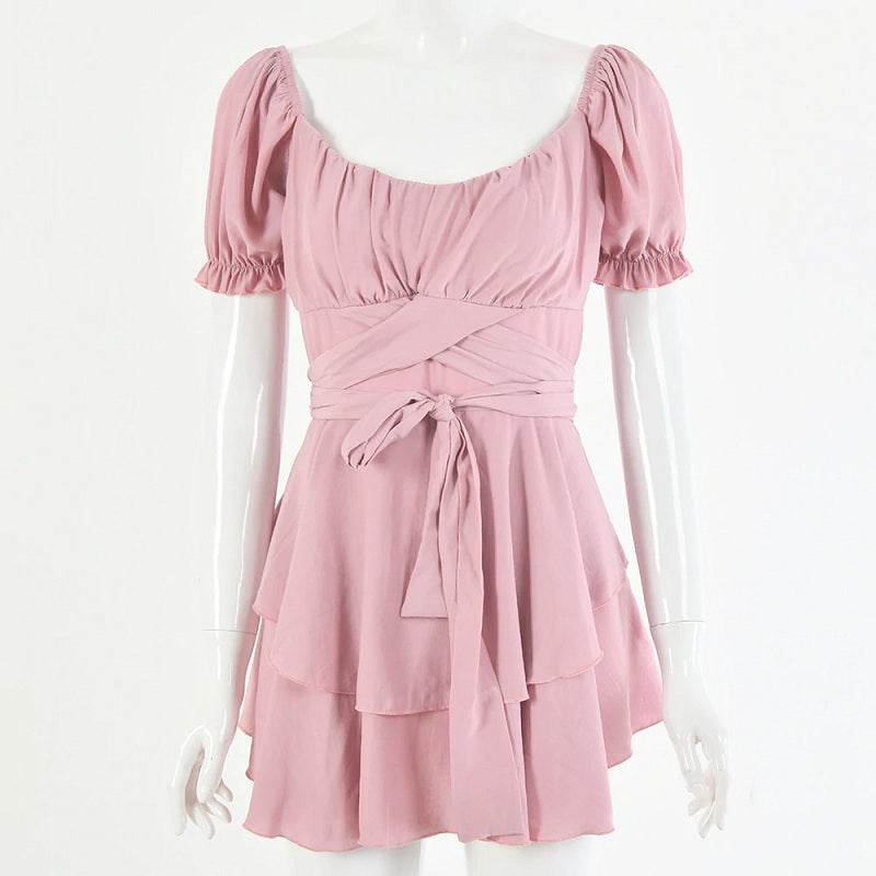Casual Solid Color Slim Fit A-line Ruffles Dresses