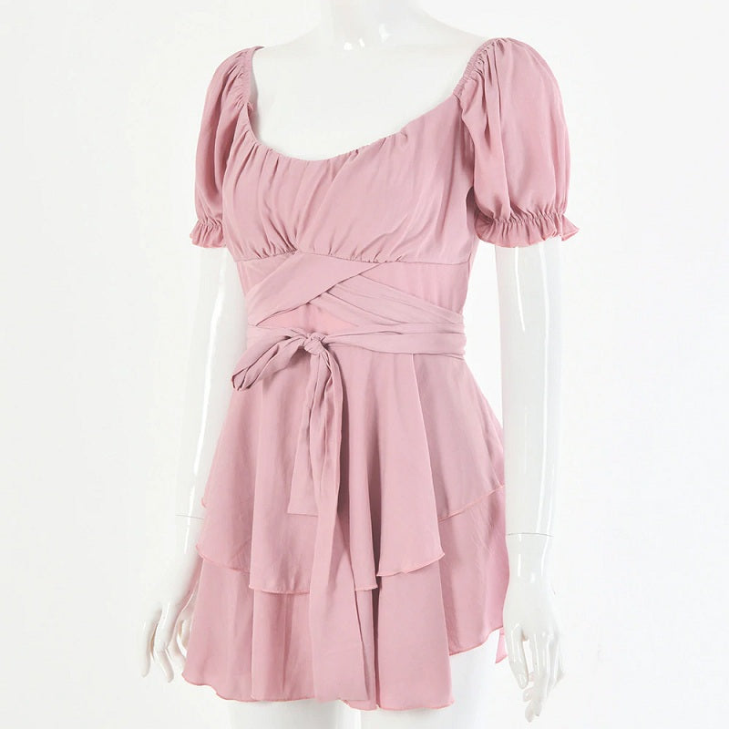 Casual Solid Color Slim Fit A-line Ruffles Dresses