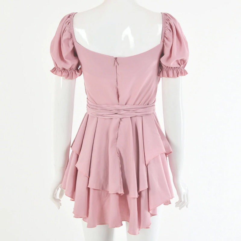 Casual Solid Color Slim Fit A-line Ruffles Dresses