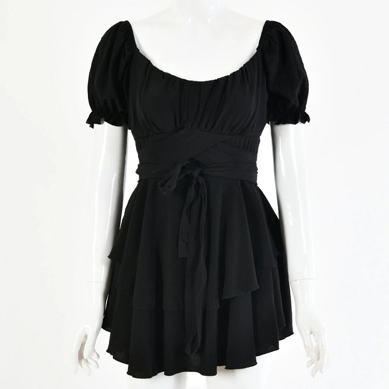 Casual Solid Color Slim Fit A-line Ruffles Dresses