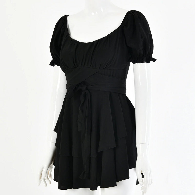 Casual Solid Color Slim Fit A-line Ruffles Dresses