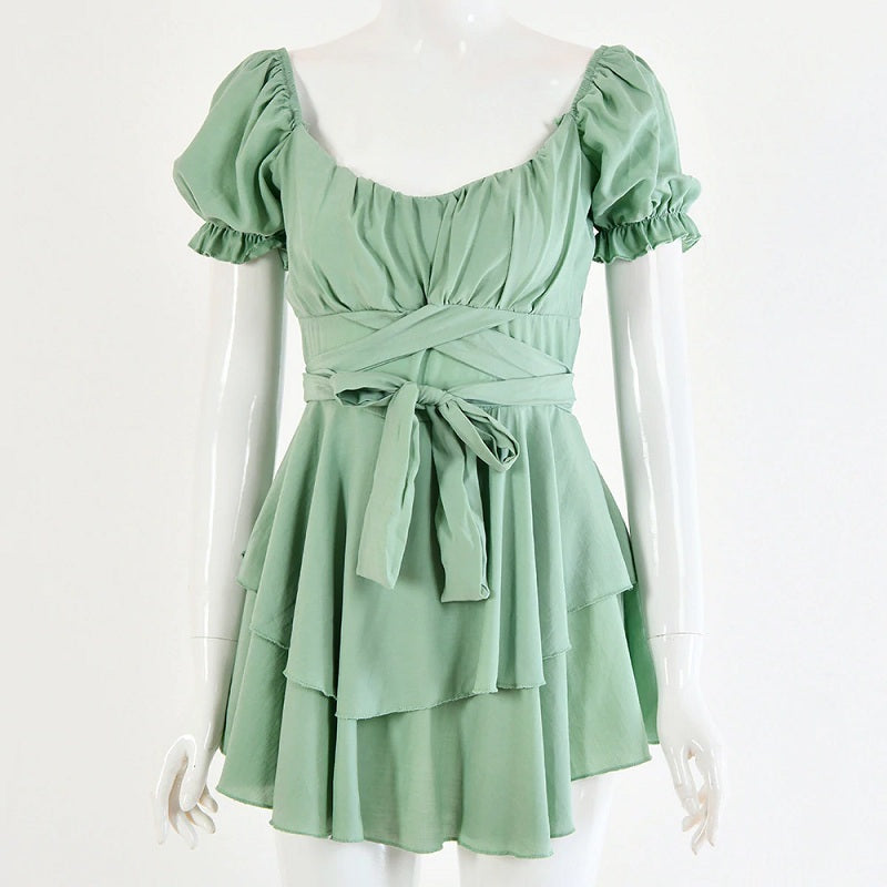 Casual Solid Color Slim Fit A-line Ruffles Dresses