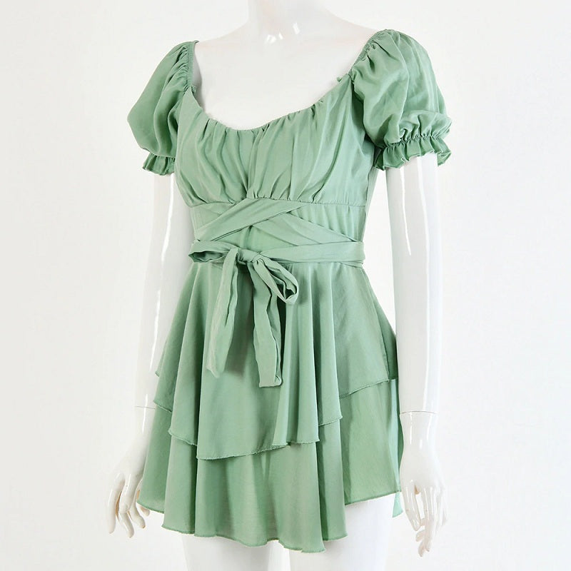 Casual Solid Color Slim Fit A-line Ruffles Dresses