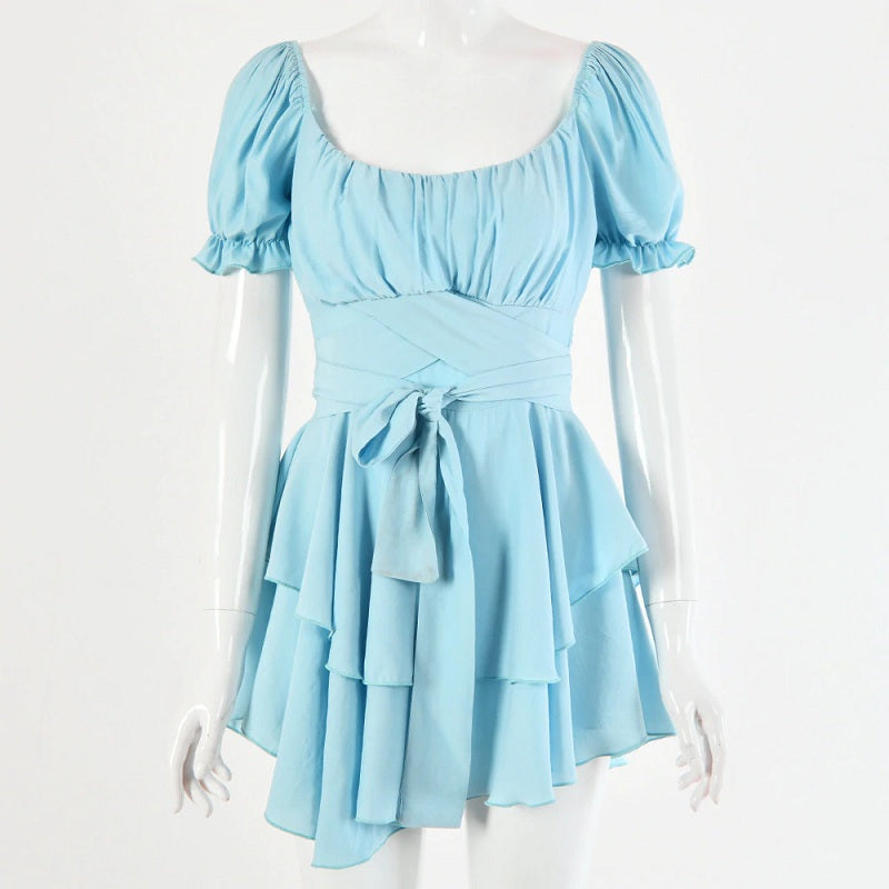 Casual Solid Color Slim Fit A-line Ruffles Dresses