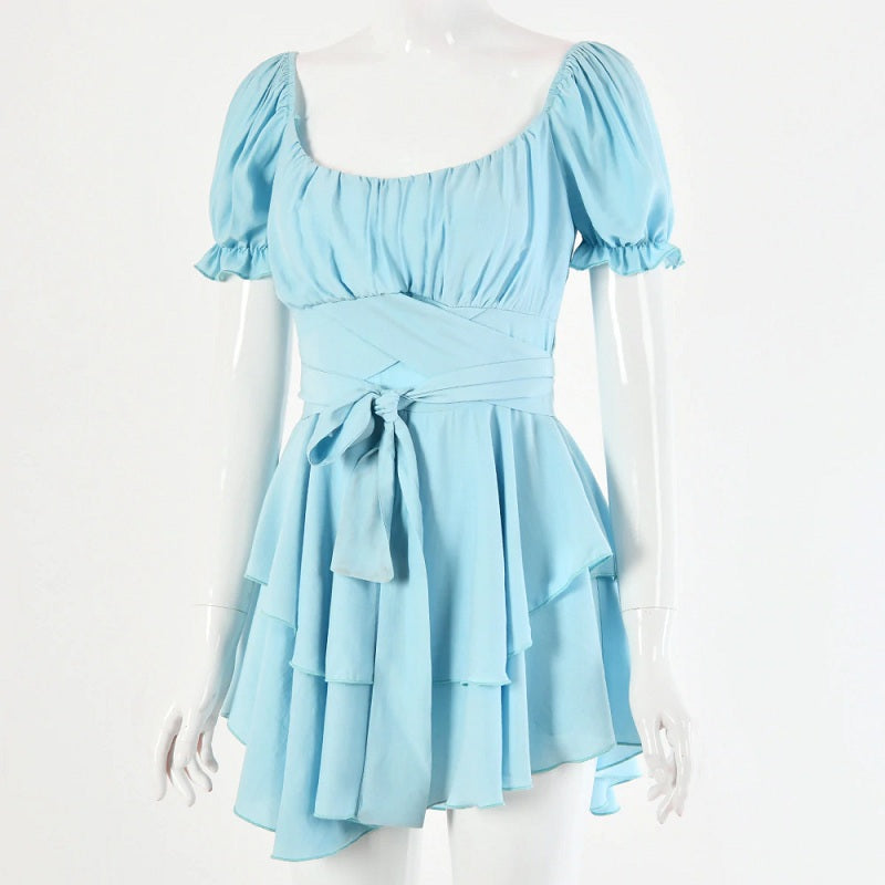 Casual Solid Color Slim Fit A-line Ruffles Dresses