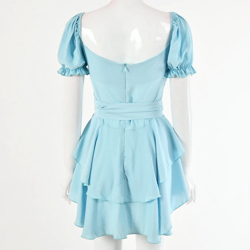 Casual Solid Color Slim Fit A-line Ruffles Dresses
