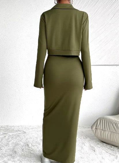 Casual Solid Long Sleeve Coat Sleeveless Bodycon Dress