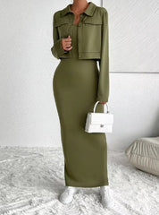 Casual Solid Long Sleeve Coat Sleeveless Bodycon Dress