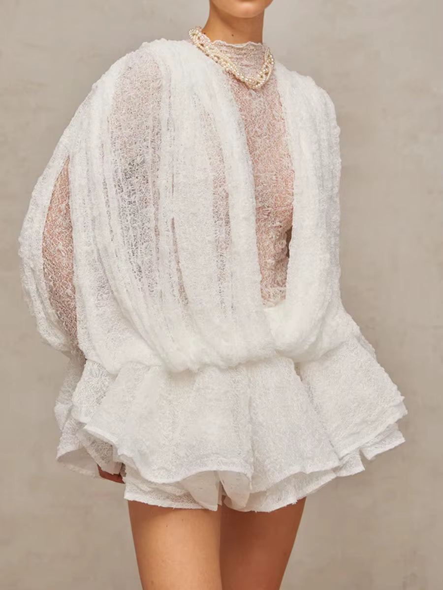 Casual Solid O Neck Long Sleeve High Waist Temperament Loose Chic Mini Dresses