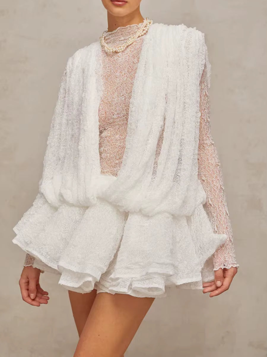 Casual Solid O Neck Long Sleeve High Waist Temperament Loose Chic Mini Dresses