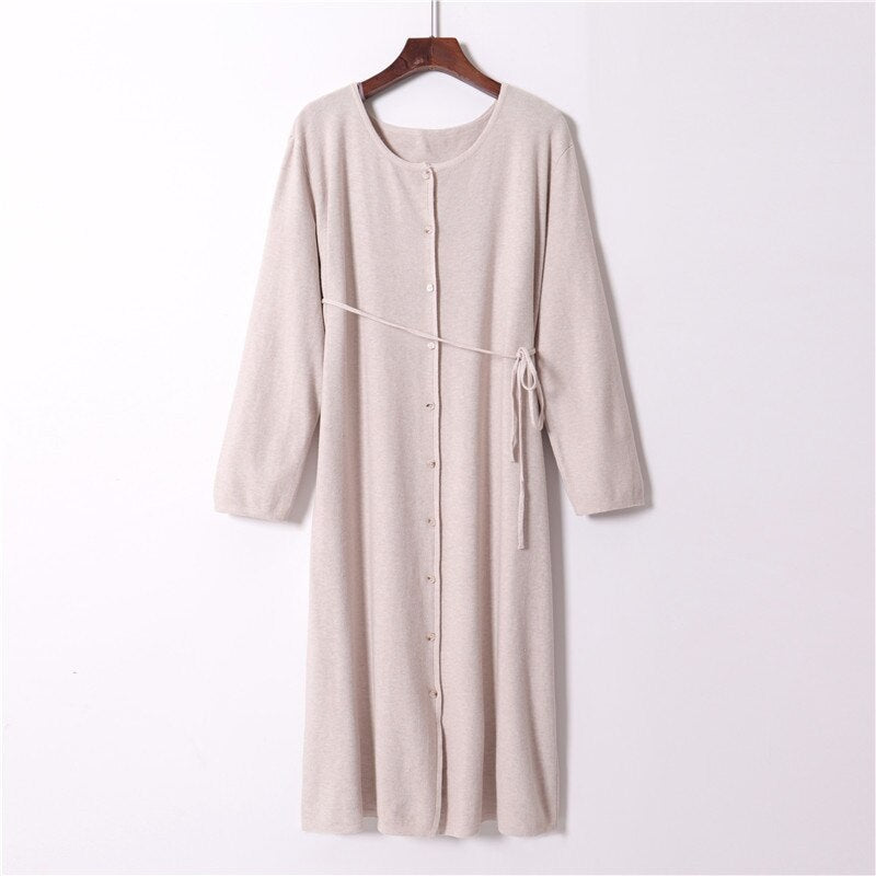Casual Solid O Neck Long Sleeve Style Button Loose Streetwear Dress