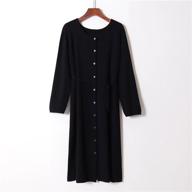 Casual Solid O Neck Long Sleeve Style Button Loose Streetwear Dress