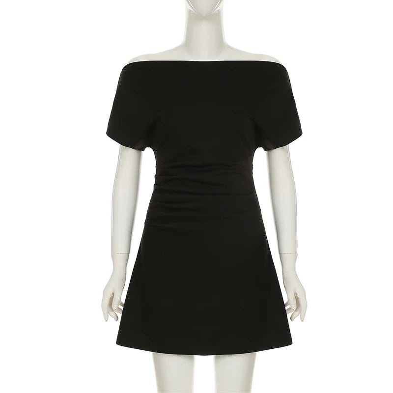 Casual Solid Skew Collar Pullover Regular Above Knee Dress