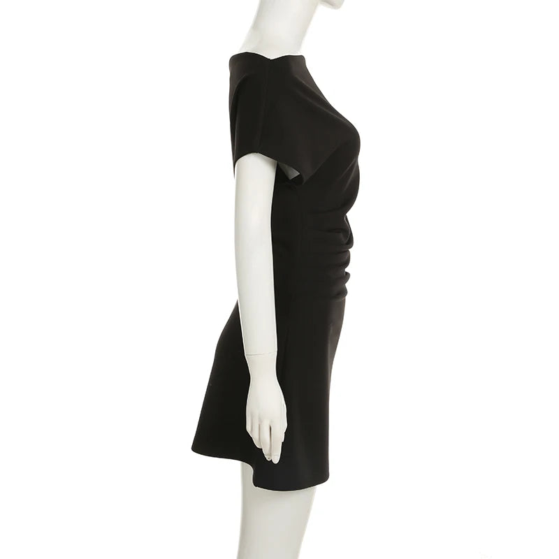 Casual Solid Skew Collar Pullover Regular Above Knee Dress