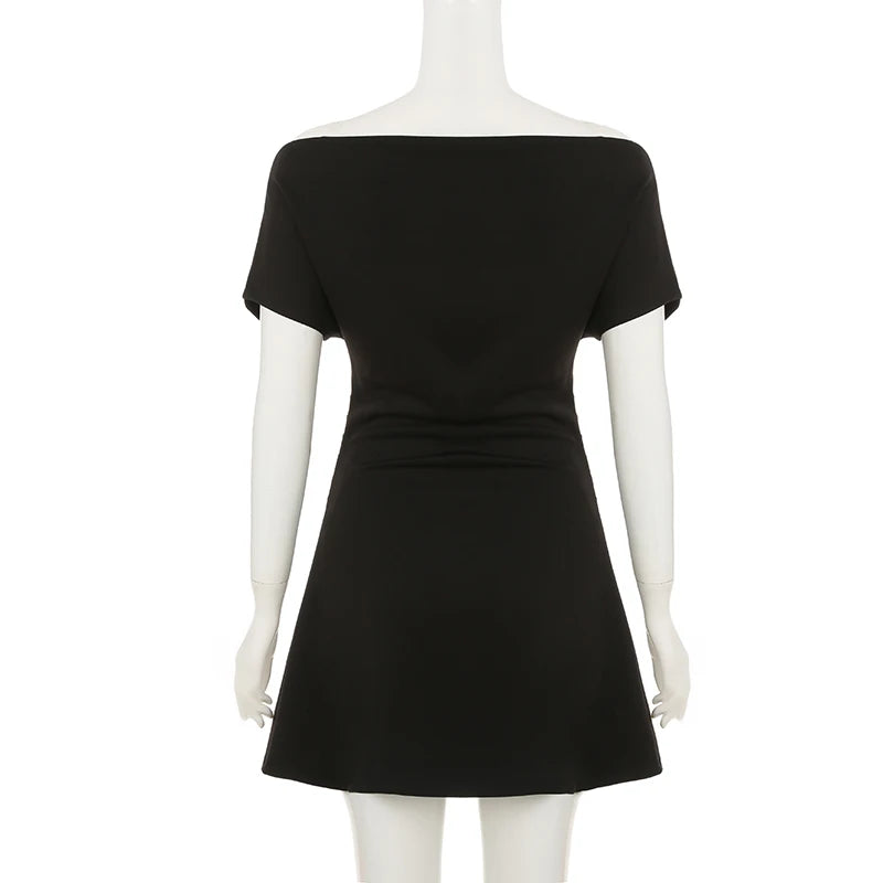Casual Solid Skew Collar Pullover Regular Above Knee Dress