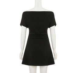 Casual Solid Skew Collar Pullover Regular Above Knee Dress
