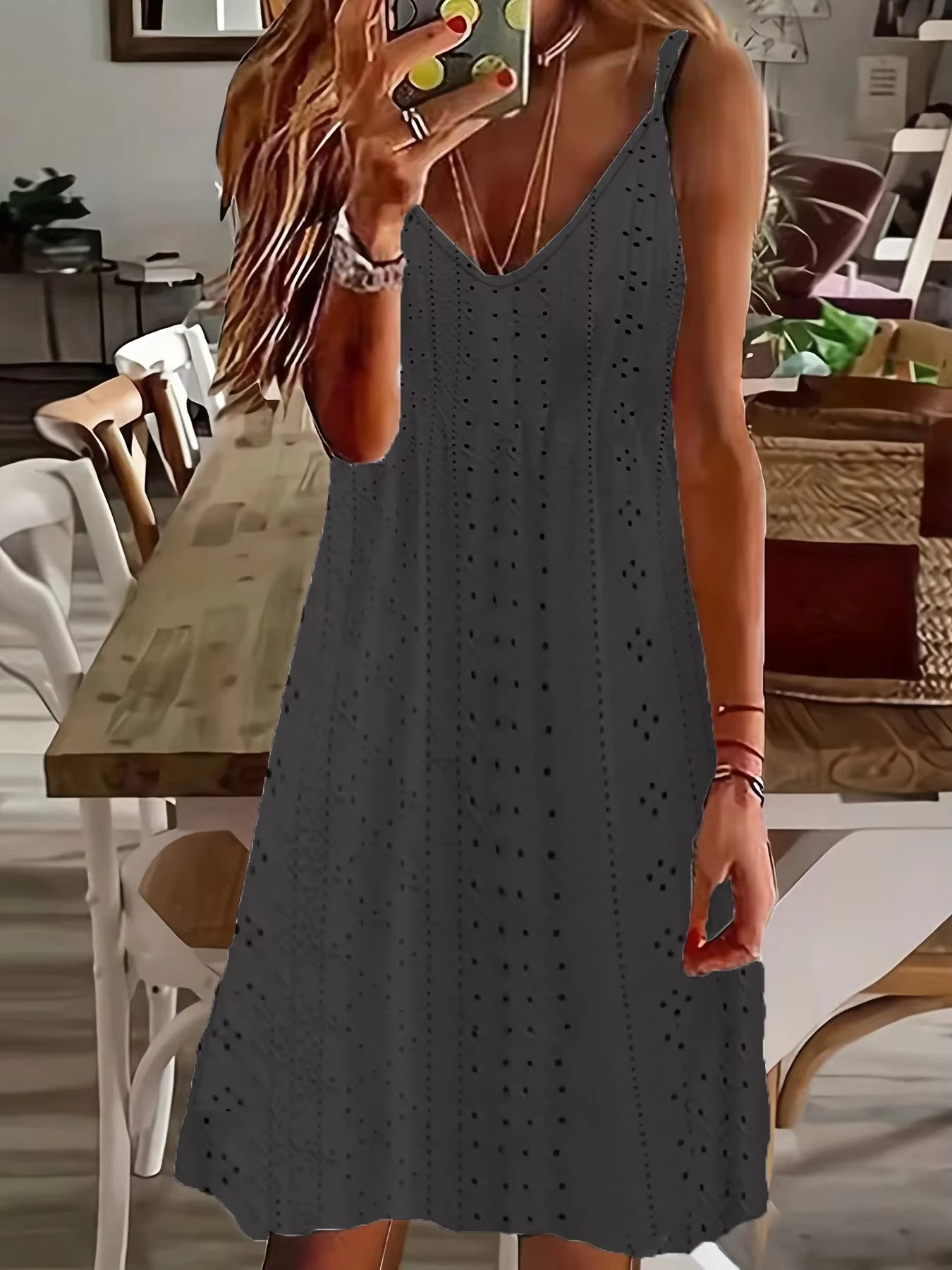 Casual Spaghetti Strap Cutout Jacquard V-Neck Strap Solid Color Mini Dress