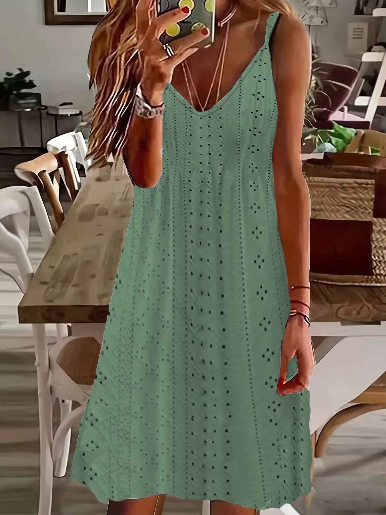 Casual Spaghetti Strap Cutout Jacquard V-Neck Strap Solid Color Mini Dress
