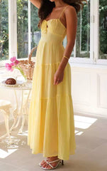 Casual Spaghetti Straps Front Bow Tied Stylish Smocked Sleeveless A-Line Maxi Dress