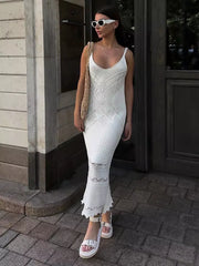 Casual Spaghetti Straps Hollow Sleeveless Knit Dress