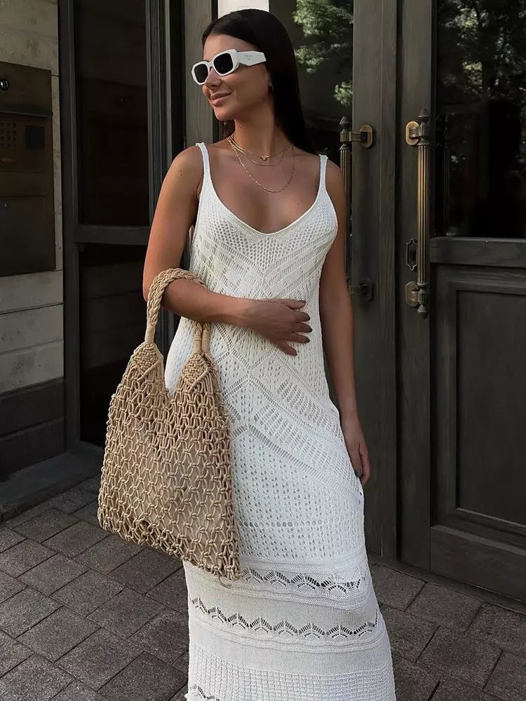 Casual Spaghetti Straps Hollow Sleeveless Knit Dress
