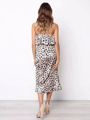 Casual Spaghetti Straps Layered Printed Sleeveless Midi Dress