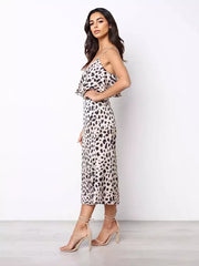 Casual Spaghetti Straps Layered Printed Sleeveless Midi Dress