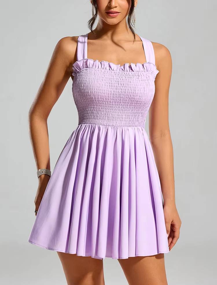 Casual Square Collar Sleeveless A-line Backless Lace Up Mini Dress