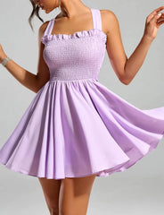 Casual Square Collar Sleeveless A-line Backless Lace Up Mini Dress