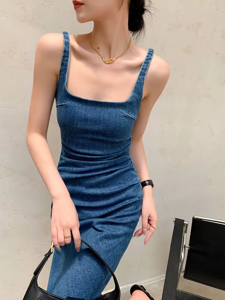 Casual Square Collar Slim Fit And Slimming Midi Length Dress