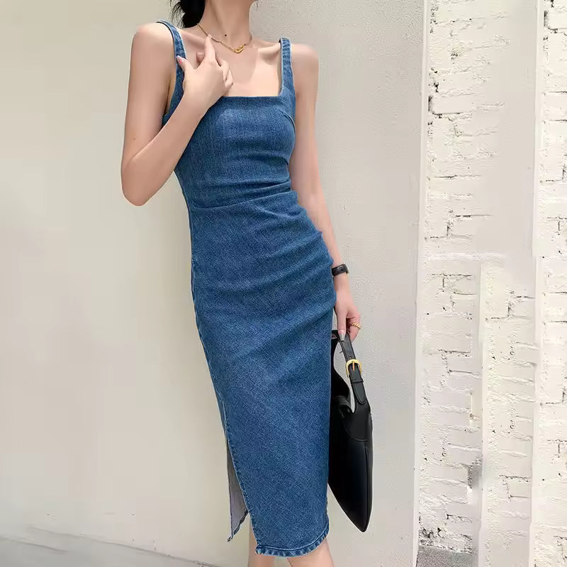Casual Square Collar Slim Fit And Slimming Midi Length Dress