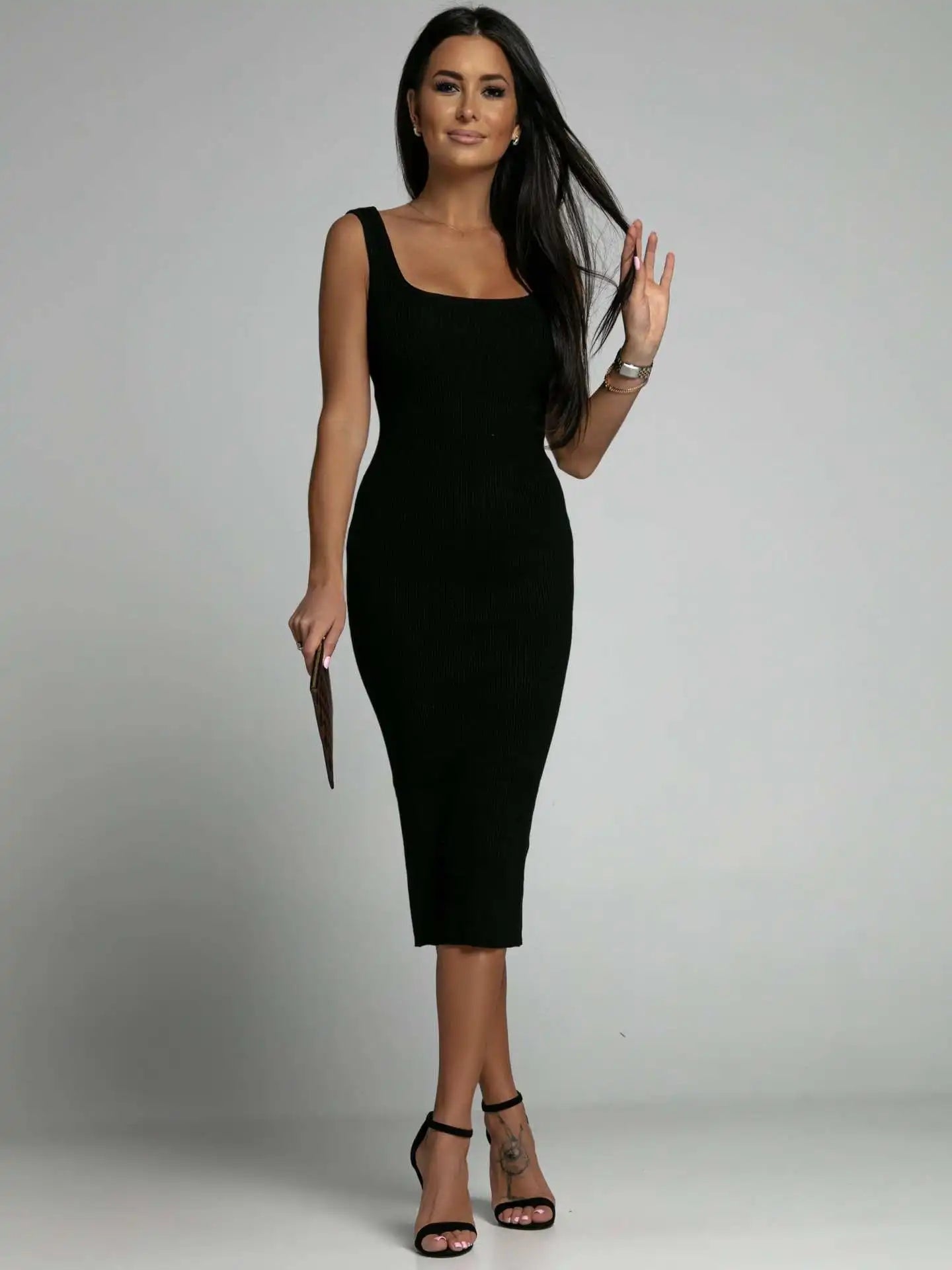 Casual Square Neck Loose Slight Stretch Mid-Calf Dresses