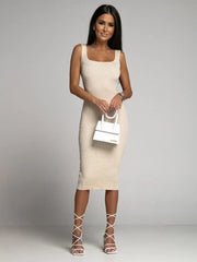 Casual Square Neck Loose Slight Stretch Mid-Calf Dresses