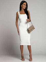 Casual Square Neck Loose Slight Stretch Mid-Calf Dresses