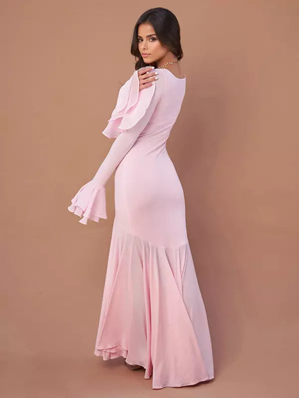 Casual Square Neck Polyester Long Sleeve Mermaid Maxi Dress