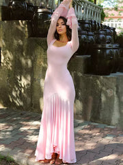 Casual Square Neck Polyester Long Sleeve Mermaid Maxi Dress