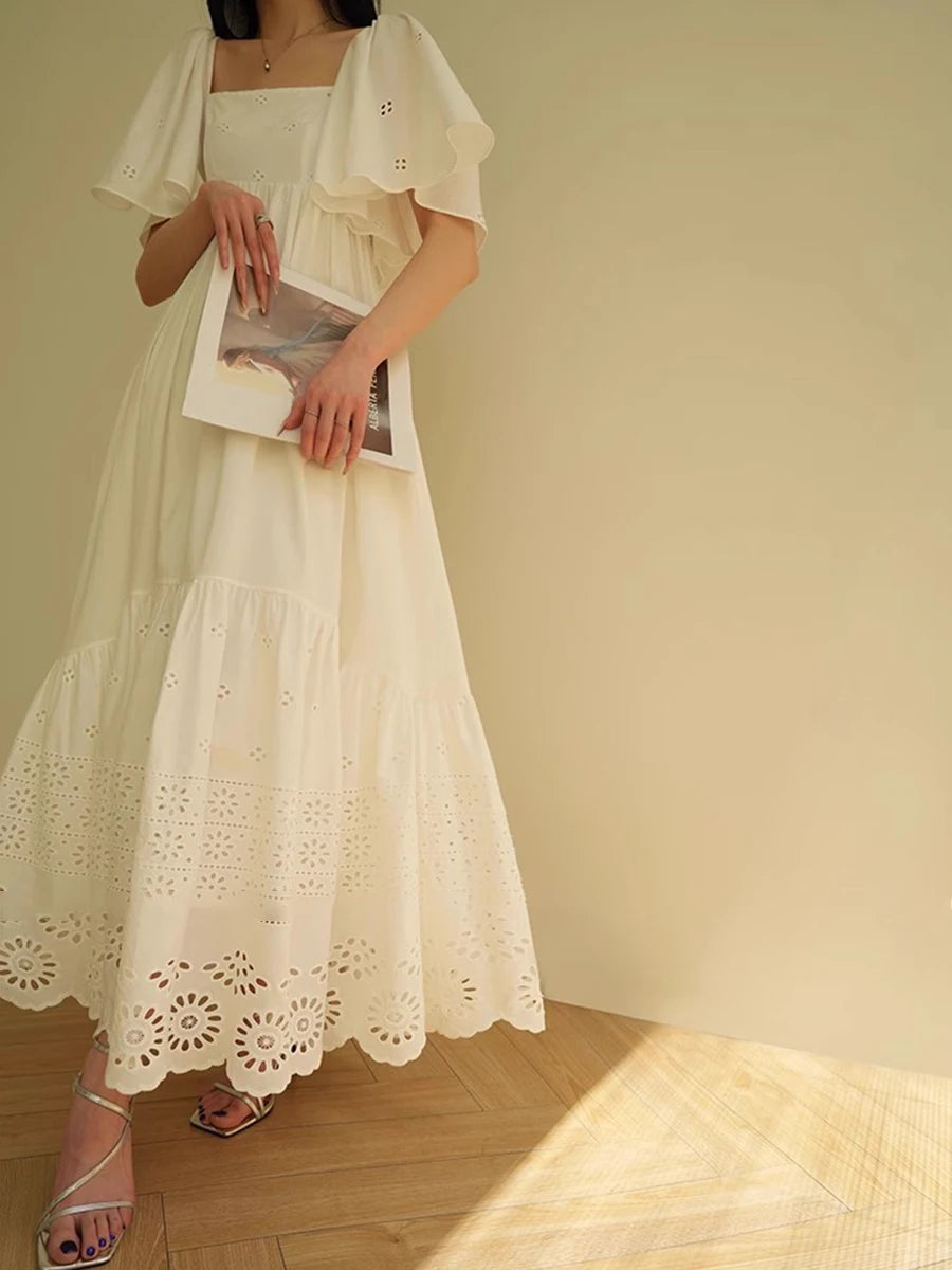 Casual Square Neck Short Sleeve High Waist Temperament Dress
