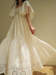Casual Square Neck Short Sleeve High Waist Temperament Dress