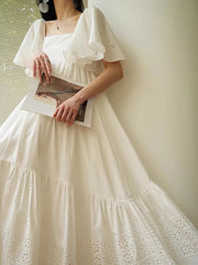 Casual Square Neck Short Sleeve High Waist Temperament Dress