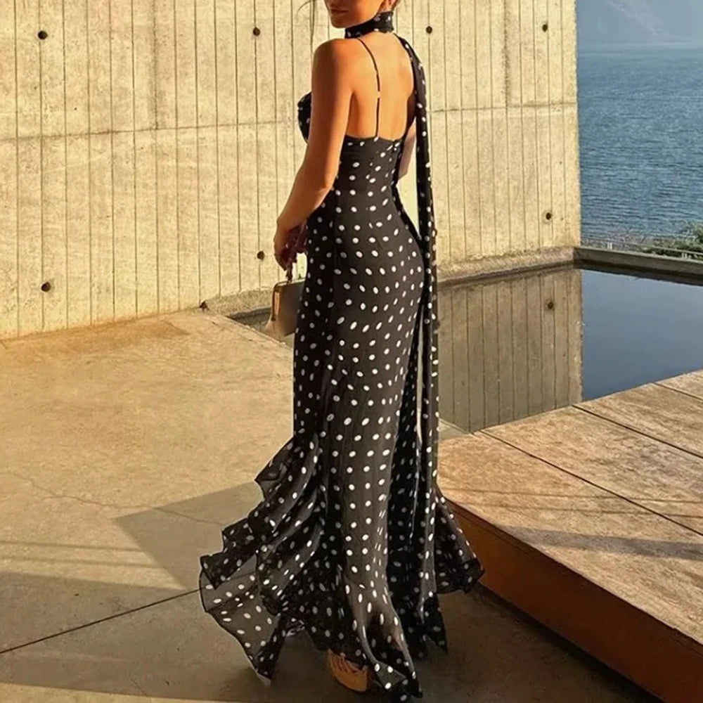 Casual Square Neck Sleeveless High Waist Temperament Long Dress