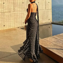 Casual Square Neck Sleeveless High Waist Temperament Long Dress