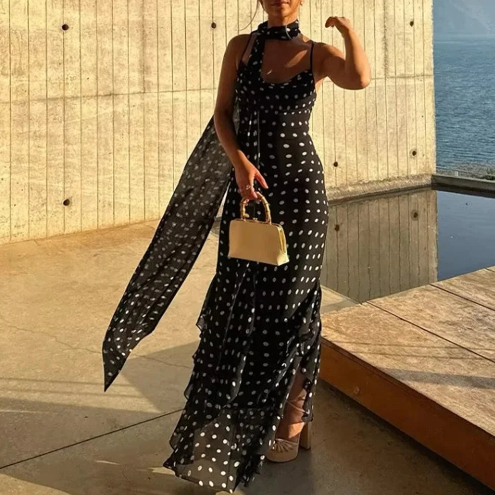 Casual Square Neck Sleeveless High Waist Temperament Long Dress