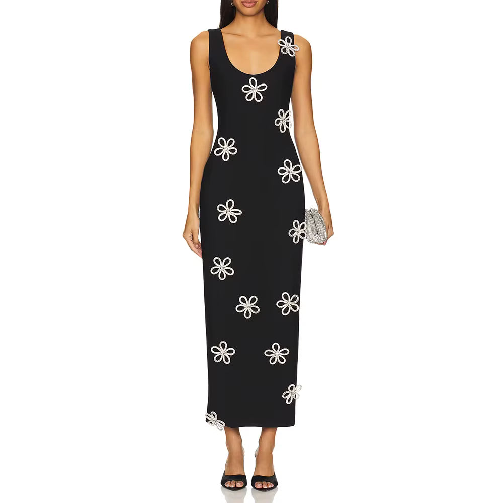 Casual Square Neck Sleeveless Patchwork Decoration Maxi Dress