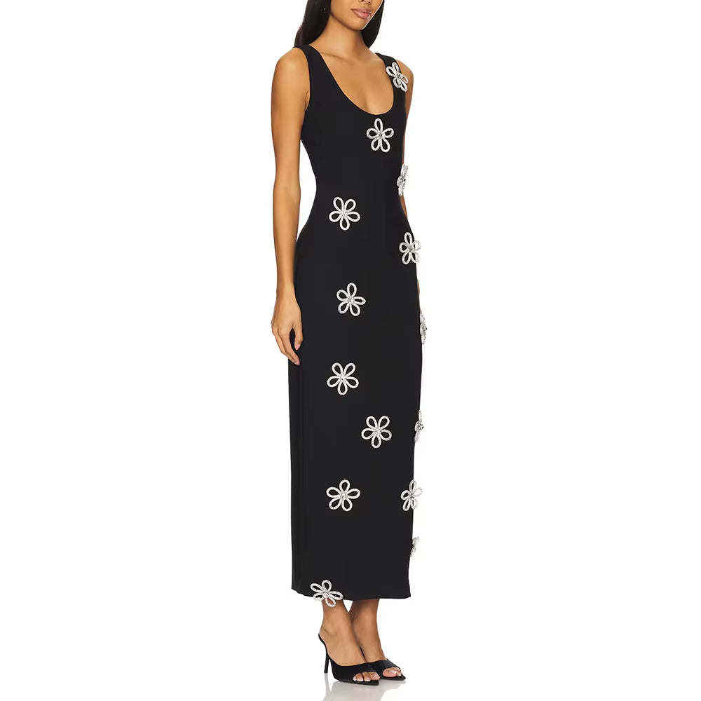 Casual Square Neck Sleeveless Patchwork Decoration Maxi Dress