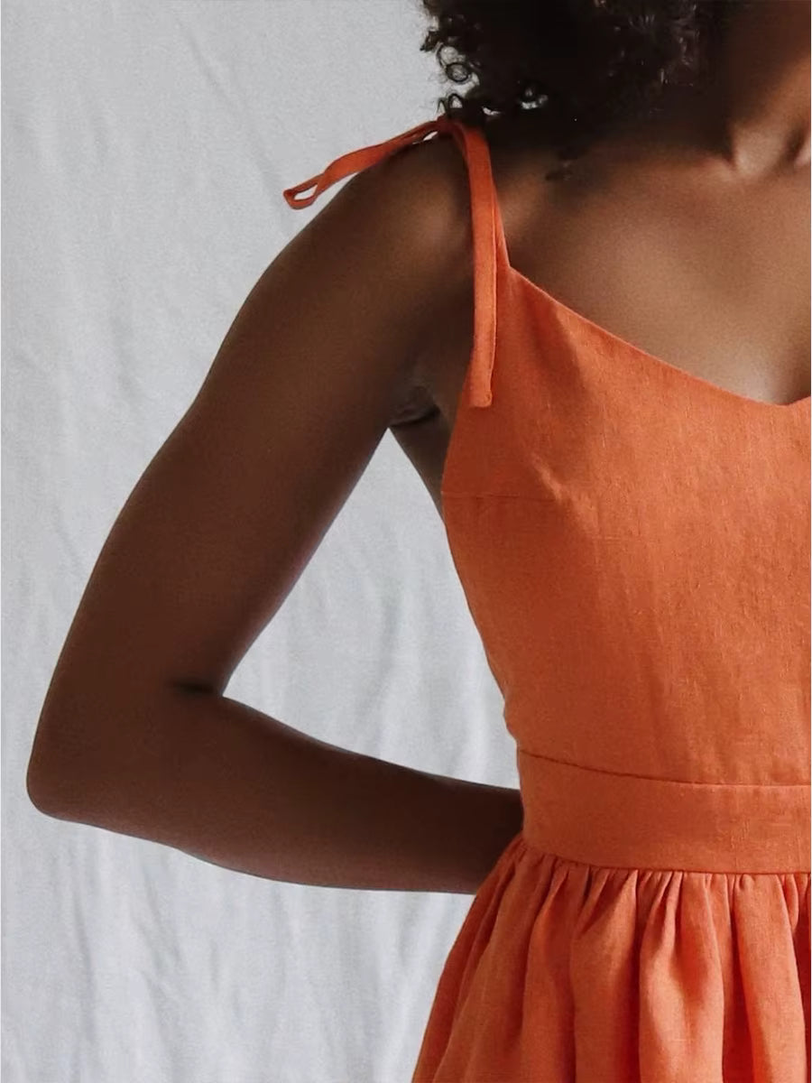 Casual Square Neck Sleeveless Patchwork Folds Spliced Lace Up Mini Dress