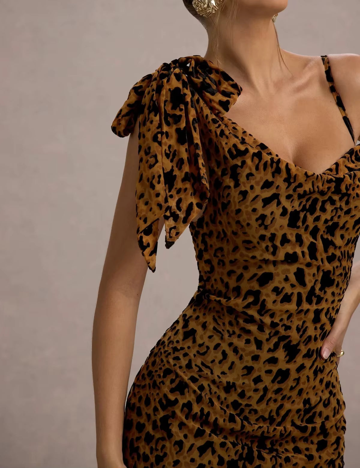 Casual Square Neck Sleeveless Patchwork Leopard Print Bow Maxi Dresses